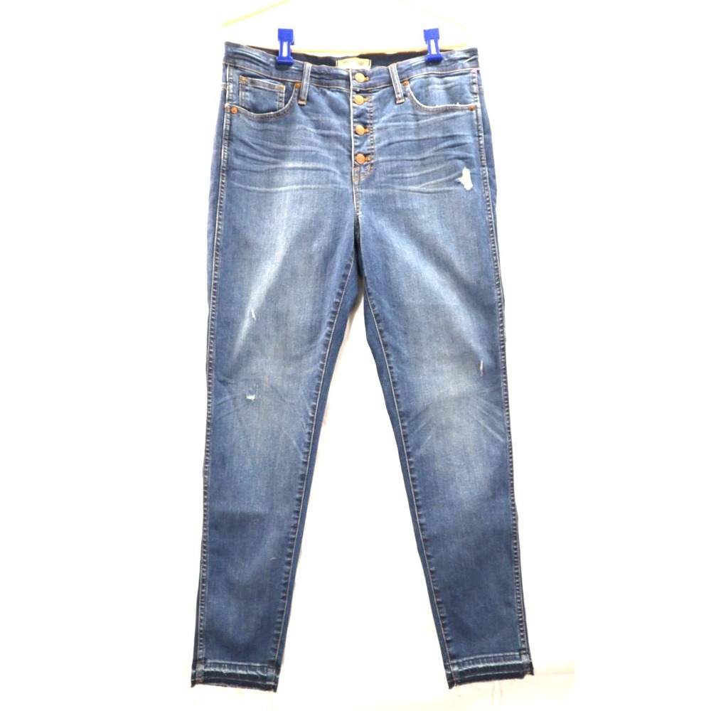 Madewell High Rise Skinny Jeans Button Fly Distressed Womens Size 32 Blue